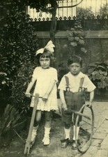 France Wooden Scooter & Toy Hoop Children Game Old Amateur Photo 1920