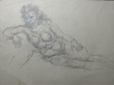 Vintage Female Nude Pencil Sketch-Unframed Art-Women-Portrait Art