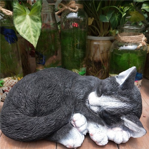 Garden ornament cat sleeping - garden,