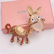 Women Men Creative Rhinestone Cute Donkey Brooch Metal Accessory Pins Jewelry