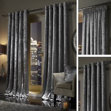 SILVER Plush Crushed Velour Faux Velvet Pencil Pleat / Eyelet Ring Top Curtains 