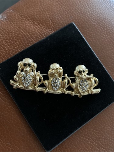Three wise monkeys brooch gold - brooch,
