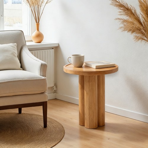 Round solid wood end table - round,