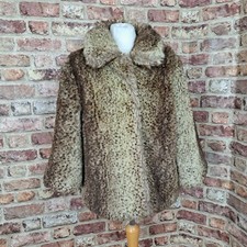 Debenhams Faux Fur Coat Animal Print Brown UK 12 Teddy 3/4 Sleeve