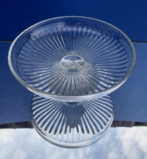 Fluted Crystal Glass Cake Stand or Compote Art Deco Vintage