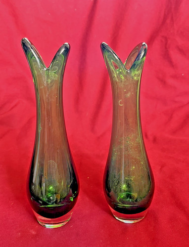 Pair mid century green glass - century,