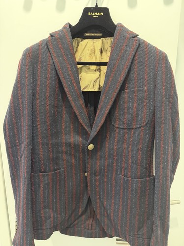 Royal hem striped tweed - royal, wool