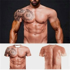 Muscle Tattoo Print T-Shirt Men Short Sleeve 3D Digital Printing T-shirt # S-5XL