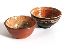 2 x Studio Pottery Earthenware Decorated Glazed Bowls