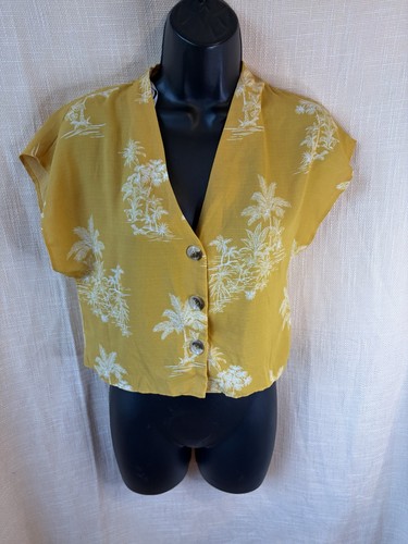 Mustard white leaf print top - leaf,