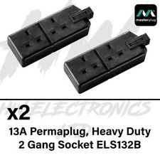 2 x Permaplug Black 2 Gang 13A