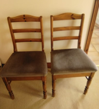 Ducal Victoria Honey Pine Country Dining Chairs x 2 Natural Beige Velour  Seat