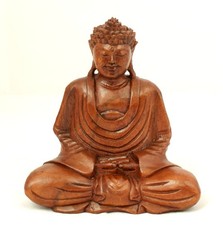 20cm Hand Carved Wooden Meditating Dhyana Mudra Buddha Statue Thai Christmas
