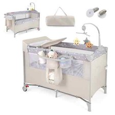 5 in 1 Travel Cot Folding Baby Playard with Storage Rack and Carry Bag Beige