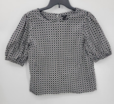 Ann Taylor Top Womens MP Black White Circle Print Puff Sleeve Career Popover