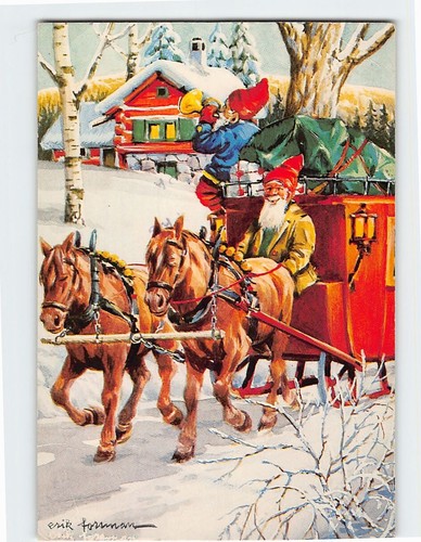 Postcard santa and - elf, in