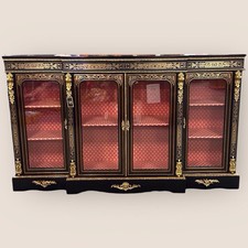 Antique Victorian Ebonised & Brass Inlaid Boulle Breakfront Credenza Sideboard
