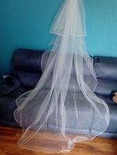 Ivory veil chapel length with comb corded edge V507