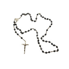 Vintage Italian Rosary Padre Pio Medal Black Glass Beads Italy Crucifix