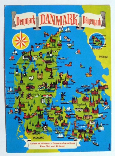 Map postcard danmark - map,