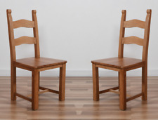 Set of 2 Beech Breton Ladder-back Chairs with Solid Seats- Dark Honey Lacquer 