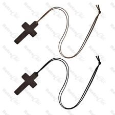 x2 Natural Wooden Crucifix Necklace Large Cross Symbol Soft Cord Religious Wood