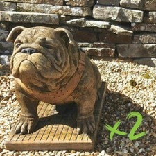 EXCLUSIVE Pair Life Size Sitting British Bulldogs Ornament Statue Hand Made in U