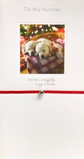To My Partner Snuggly Cosy Christmas Card Cute Puppy Dogs Puppies Fast Asleep Ha