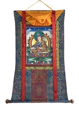 GURU RINPOCHE/ PADMASAMBHAVA ORIGINAL TIBETAN THANGKA PAINTING WITH SILK BROCADE