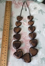 FAT FACE WOODEN HEARTS STATEMENT NECKLACE DARK BROWN WOOD