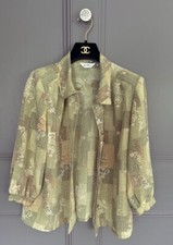 Vintage Womens Boho Retro Blouse Shirt Top Green Earth Print Ladies Work size 12