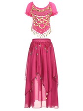 Women Girl Belly Dance Crop Top Skirt Suits Bollywood Outfit Chiffon Dress