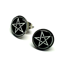 Pentacle Pentagram Stud Earrings Pagan Wicca Witch 316L Steel Cabochon Jewellery
