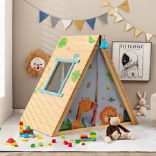 2-in-1 Kids Wooden Playhouse Children Climbing Frame with Front Bell Window