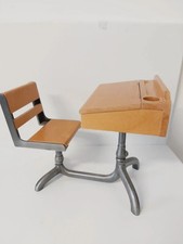 Vintage-Style Wooden Doll School Desk & Chair 18" Doll Metal Base Flip flop Top
