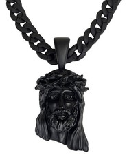 Matte Black Resin 3D Jesus Piece 3.5 or 4.3 Inches Pendant With Cuban Link Chain