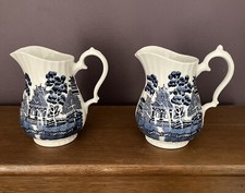 Matching Pair of Large Royal Wessex Willow Pattern Jugs in Excellent Condition