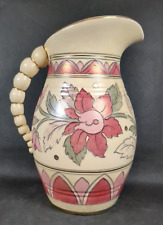 Crown Ducal ~ Charlotte Rhead 1930's Pitcher Jug~Rope Design Handle~Ht 22.2cm