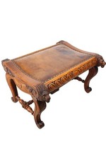 Large Antique Edwardian Lions Head Carved Oak Stool - Footstool Window Seat