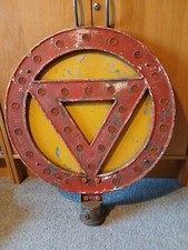 1930s Warning triangle tin road sign. traffic sign.vintage sign.road sign.