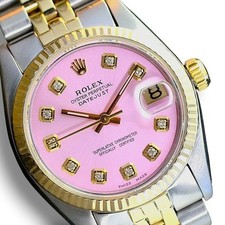 Rolex Ladies Datejust Mid-Size Watch Gold & Steel Pink Diamond Dial 31mm 68273