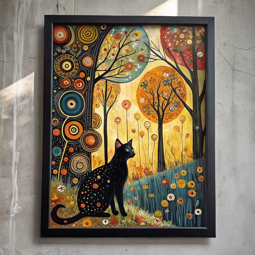 Gustav klimt black cat - klimt, garden