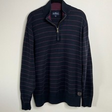 M&S Blue Harbour 1/4 Zip Jumper Mens Size Large Navy Mix Striped Good Condition