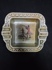 Vintage Irish Porcelain Ashtray Wade Co Armagh Blue Hunting Scene Dog Ireland