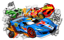 Super car smashed wall - wall, decal