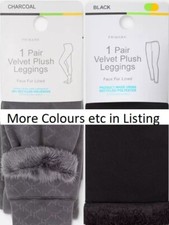 Primark Velvet Plush Leggings Faux Fur Lined All Sizes Black Grey Brown
