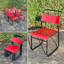 Four Vintage Mid Century Pel Cox Industrial Tubular Metal Stacking Chairs