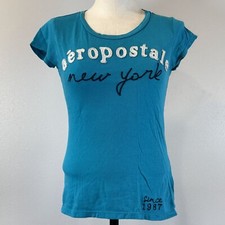 Aeropostale Womens Blue Graphic T-Shirt "New York" Embroidered Logo Medium