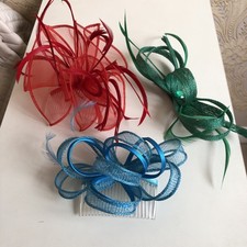 Wedding Fascinators 3 Small Bundle 2 Comb 1 Clip Red, Turquoise & Emerald Green