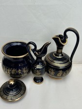 Greek Ceramics Hand Made In Greece 24K Gold Vase Set Bundle Black